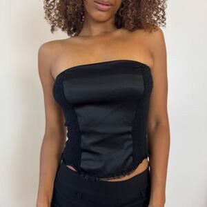 Vintage Italian mohair-blend knit & satin black bustier top (S)